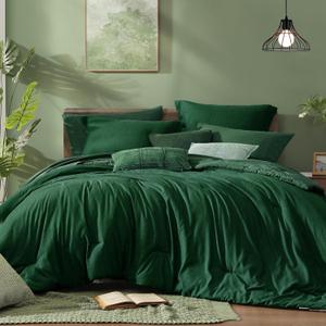 Monbix Full Size Comforter Set, Emerald Green Bedding Comforter for Full Size Bed Set Reversible, Bedding Sets Full 7 Pieces, Cationic Dyeing Bed in a Bag with Comforter, Sheets, Pillowcases & Shams