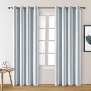 HOMEIDEAS 2 Panels Greyish White Faux Silk Blackout Curtains, 36 X 54 Inch Room Darkening Satin Thermal Insulated Window Drapes for Bedroom, Indoor