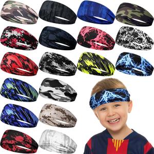 Ceenna 18 Pieces Kids Sports Sweatbands for Boys Girls Athletic Headband Wicking Elastic Breathable for Child