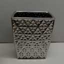 Ceramic Rectangular Small Trash Can - Wastebasket, Garbage Container Bin for Bathroom, Bedroom, Kitchen, Home Office, and Kids Room, Holds Waste, Recycling - Silver