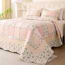 Garden Floral Quilt Bedspread King Size,3 Piece Patchwork Pink Quilt Set with 2 Pillow Shams,Summer Bedding Set for Girls Women,Soft Lightweight Bed Coverlet for All Seasons(King106x96 Pink&Yellow)