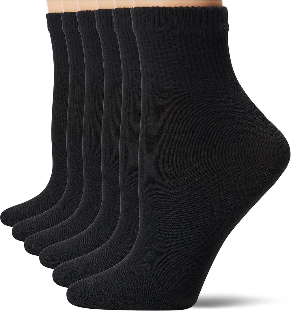 Hanes Women's Ankle Socks, Comfort Toe Seamed, Black, 6-pack, Size 5-9