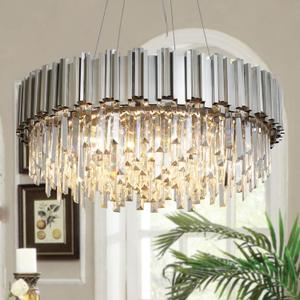 W27.6 Brushed Nickel Crystal Chandeliers Modern Round Chandelier for Living Room Dining Room Bedroom Large Crystal Chandeliers for Foyer Entryway Hanging Light Fixture Lighting 8-Light