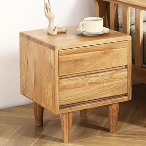 Solid Oak Wood Nightstand, Bedside Table with 2 Drawer, Mid-Century Luxury Night Stand, Modern Sofa Side End Table, Farmhouse Wooden Night Stand Bedside Table for Bedroom, Easy Assembly, Natural Color