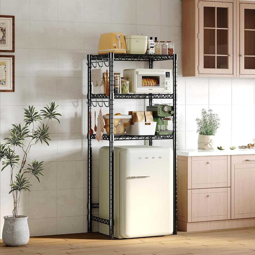 Homeiju 3-Tier Mini Fridge Stand, Adjustable Heavy Duty Storage Shelves, Metal Shelving Rack Mini Fridge and Microwave Storage Shelf for College Rooms Kitchen, Office, 64.6Hx17.7Dx22.8W