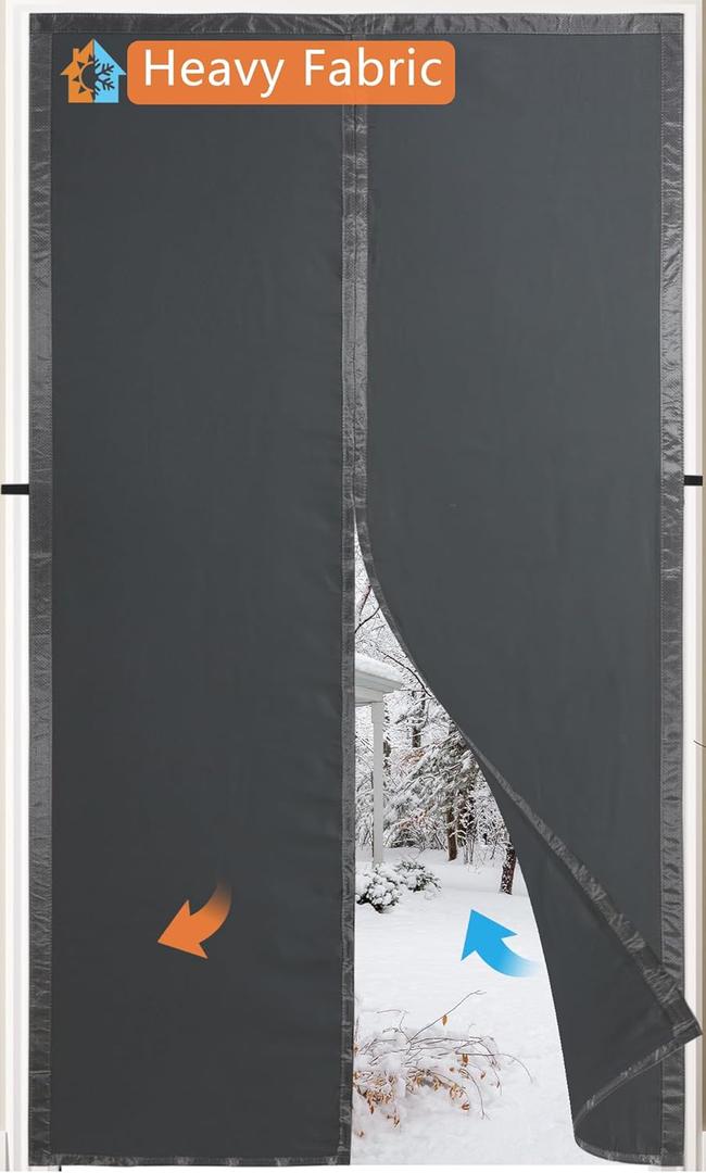 Magnetic Thermal Insulated Door Curtain,Thicker Layered Fabric Doorway Curtains,Temporary Door Insulation Cover Keep Warm Winter&Cool Summer,Dark Grey Fabric Door Window Insulation Kit for Winter
40"x82"