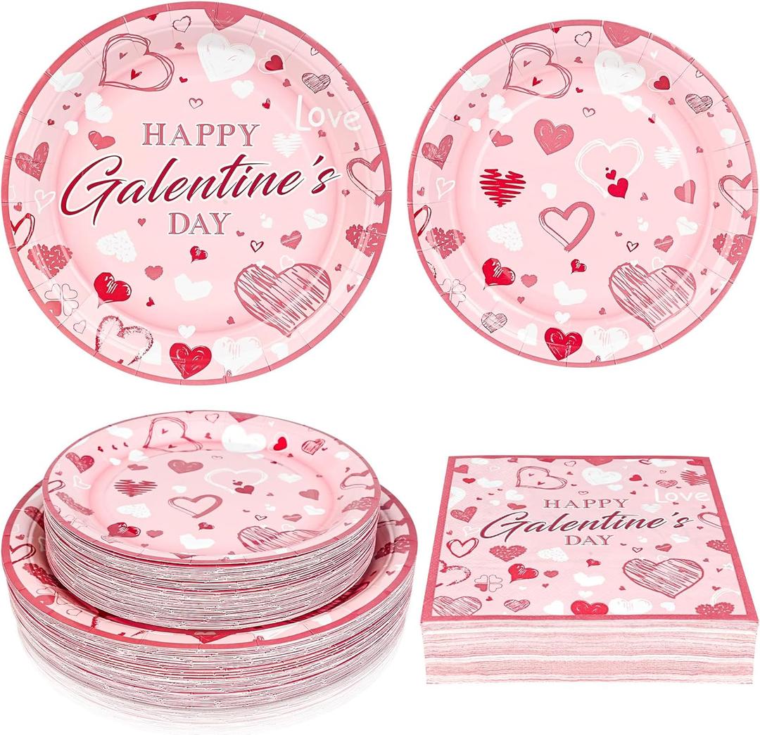 150Pcs Galentine's Plates and Napkins Party Decorations Galentines Gang Paper Plates Disposable Pink Galentine's Day Plate Napkins Tableware Party Supplies,Serves 50