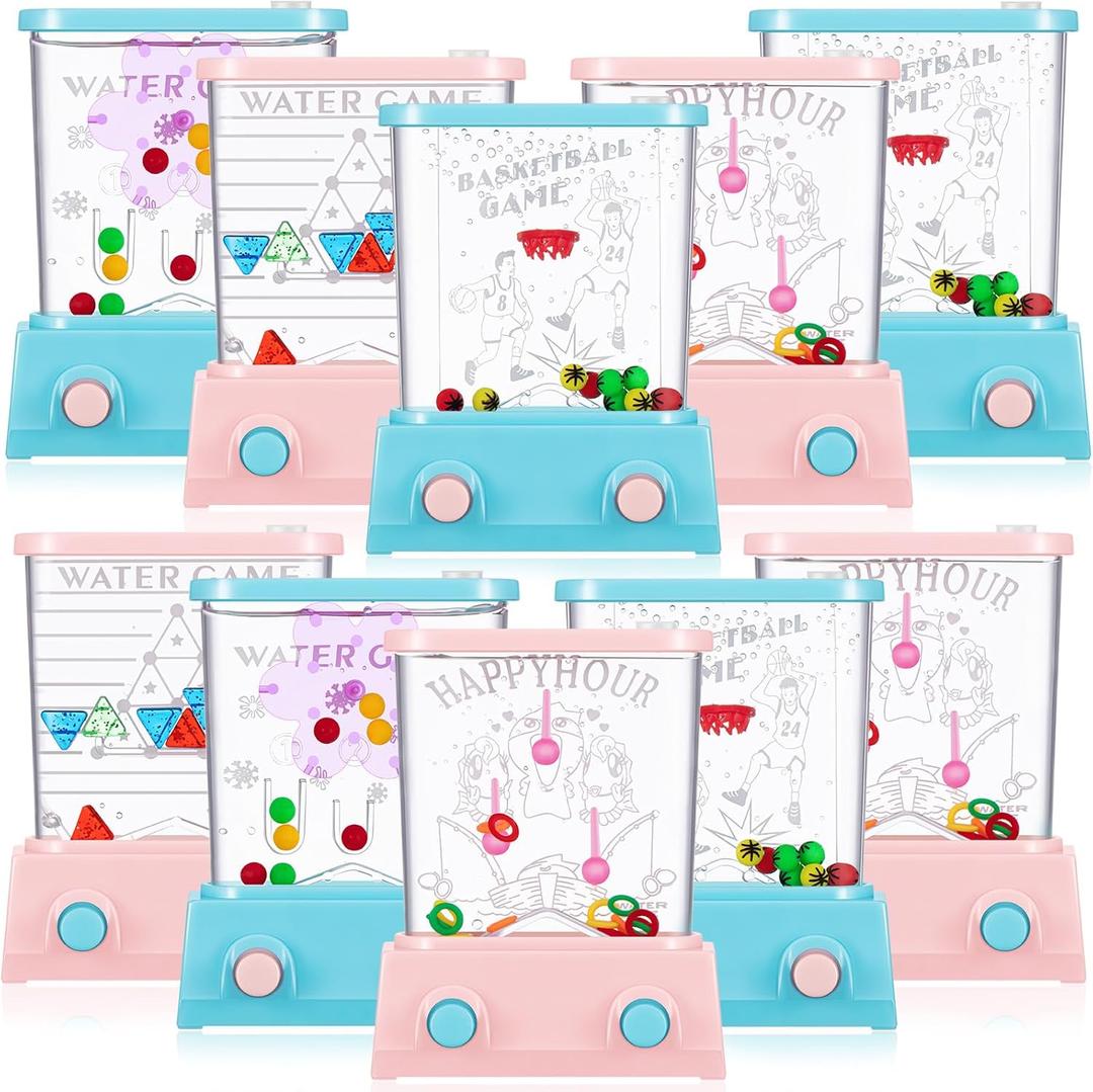 Sumind 10 Pcs Handheld Water Games for Kids Mini Water Ring Toss Basketball Hoop Toy 90s Retro Mini Games for Goodie Bag Birthday Return Gifts (Lively Style,Pastel)
