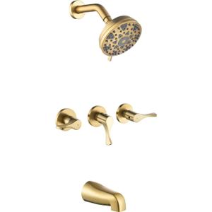 3 Handles Shower Faucet Set with Tub Spout Bathtub Shower Faucet Combo Set Shower System Complete Tub and Shower Trim Kit Brushed Gold Shower Set