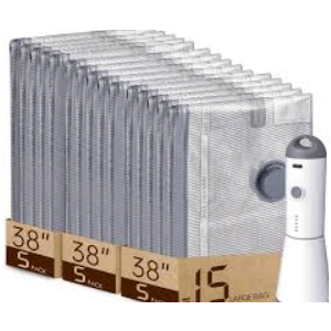 Mapambo Travel Vacuum Bags with -60000Pa LED Electric Pump, 15 Pack Vacuum Seal Bags for Clothing Travel in 3 Combo sizes, Space Saver Vacuum Storage Bags, Saving up to 80% of Space (15 Combo Size)