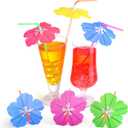 Chengu 100 Pieces Umbrella Straws for Drinks Hawaiian Cocktails Umbrella Straws Summer Beach Luau Tropical Drinks Party Decorations Supply, Colorful(Hibiscus)
