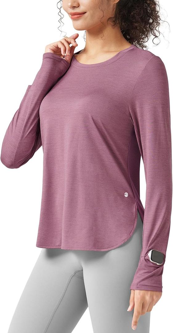 WILLIT Women's Long Sleeve Workout Tops Running Athletic Quick Dry Shirts Lightweight Yoga Gym T-Shirts UPF 50+ (Purple, S)