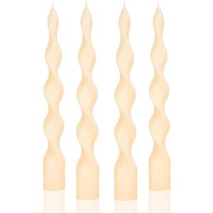 MAITREYA Ivory Spiral Taper Candle Soy Wax Unscented Candles Sticks,Elegant Design for Home Decoration Weddings Parties,9.8inch,4pcs,Ivory-E