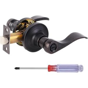 Privacy Door Lever Handle Lock, Wave Style Door Levers with Screwdriver, Interior Privacy Door Levers for Bed/Bath Room, Reversible Handle Locks, Oil Rubbed Bronze, 1 Pack