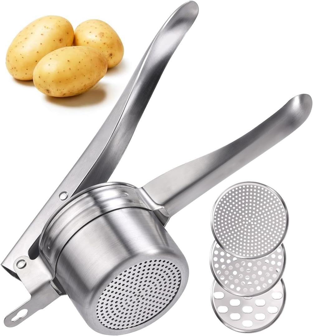 Potato Ricer 15oz Stainless Steel by Zorgons - Sturdy Masher for Creamy Mashed Potatoes, Sweet Potato Smasher with Comfort Grip Handle - Essential Kitchen Gadget for Pressing and Mashing