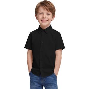 Haloumoning Toddler Baby Boys Dress Shirts Kids Short Sleeve Button Down Shirt School Uniform Summer Casual Tops 5-6Y (Black)