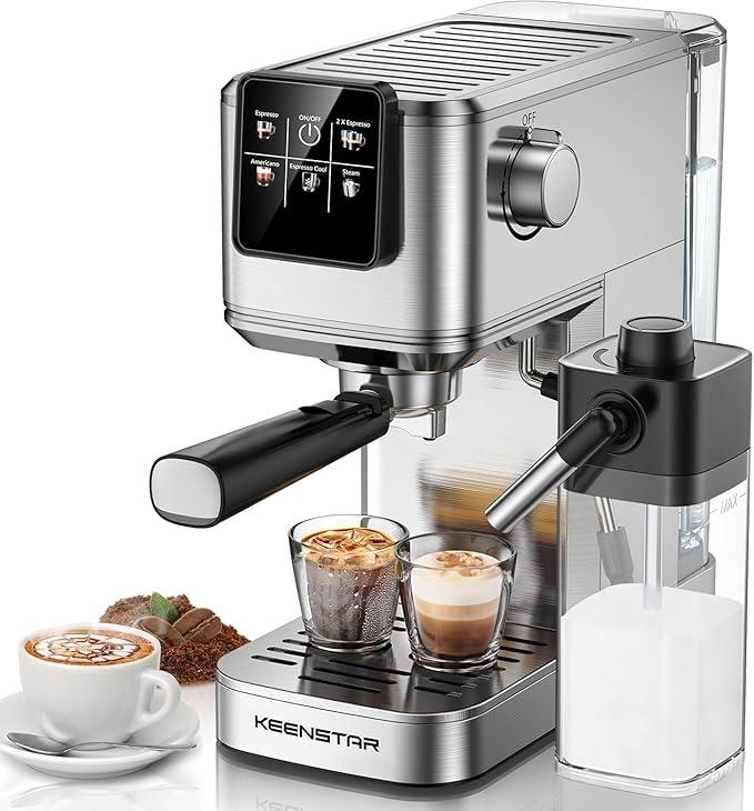 KEENSTAR Espresso Coffee Machine with Milk Tank, 20Bar Hot & Iced Coffee Machine with Rapid Cold Brew, Touch Screen Espresso Maker with Steam Wand for Coffee Lover