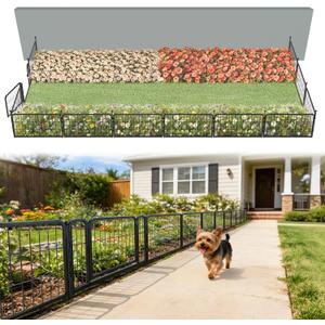 FXW Garden Fence Outdoor for The Yard – 17in(H) x 29.3ft(L) Heavy Duty Metal Animal Barrier for Dog, No Dig Decorative Dog Fence, 12 Panels, Black
