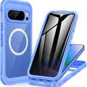 CENHUFO Privacy Case for Google Pixel 10/10 Pro, Full Body Phone Case with Built-in 9H Tempered Glass Privacy Screen Protector and Camera Protector, Shockproof Magnetic Anti Spy Cover - Blue