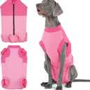 Kuoser Recovery Suit for Dogs with Back Zipper, Comfy Female Doggie Onesie for Surgery, Post-Op Onesie for Female & Male Dogs, Pink, Large