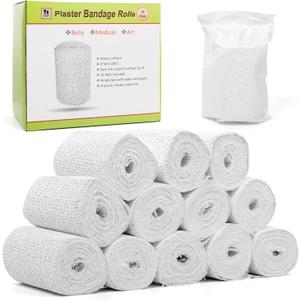Noe & Malu 12pc Plaster of Paris Rolls - Fast Setting Gauze for Mache, Belly Casting, & Sculptures | Art and Craft Bandages, Wraps, Masks