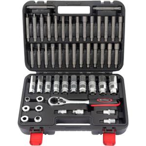 BILITOOLS 50PCS Shock Absorber Strut Nut Socket Set Master Suspension Strut Top Mount Nut Removal Install Automotive Tool with Ratchet Adaptors
