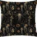 Vintage Elegant Ocean Pillow Covers 18x18, Ocean Beachy Room Decor, Coastal Beach Marine Animals Jellyfish Octopus Aquatic Flower Plant Decorative Throw Pillow Covers
