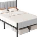 VASAGLE Full Bed Frame with Upholstered Headboard, Metal Bed Frame Full Size with Footboard, 1100 lb Weight Capacity, Steel Slats, Easy Assembly, No Box Spring Needed, Dove Gray URMB982G01V1