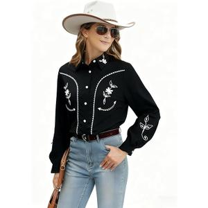 Western Shirts for Women Cowgirl Cowboy Button Down Tops Floral Print Long Sleeve Snap Western Outfits, M