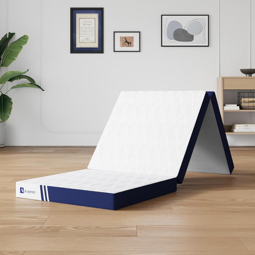 Avenco Foldable Mattress Topper Single, Folding Mattress 4 Inch Memory Foam, Trifold Mattress Portable with Removable Cover & Detachable for Guest Room/Caravan/Camping/Travel, 75"x25"x4"