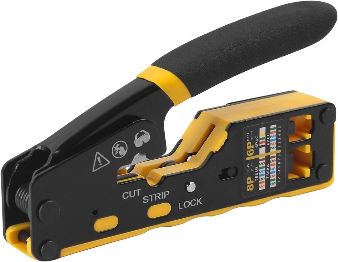 TRUTOPWAY RJ45 Crimp Tool, Ethernet Crimper for Cat5/ Cat5e/ Cat6/ Cat6a Connectors - 8P6P Network Cable Crimper with Cable Stripper & Cutter