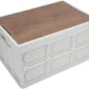 30L Outdoor Multifunctional Folding Storage Box Thicken Removable Portable Storage Box with Wooden Panel(White)