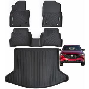 Floor Mats &Trunk Mat for Mazda CX-5 2017-2024 2025, 2 Rows Full Set with Cargo Liner,TPE All Weather Protection Car Floor Liners Accessory for Mazda CX 5-Black