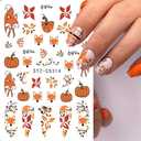 ONPRESS 10Sheet Fall Nail Art Stickers Maple Leaves Nail Decals 3D Self Adhesive Nail Stickers Decals Cute Fox Pumpkin Orange Fruit Gel Nails Stickers Autumn Flowers Nail Supplies for Women DIY Nails