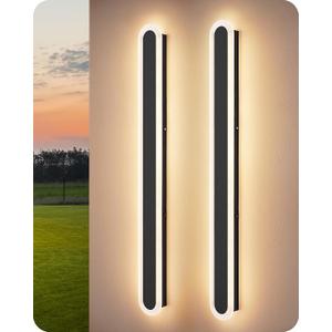 EDISHINE Upgraded 47.2" Modern Outdoor Wall Light, Dimmable & 3 CCT, LED Linear Exterior Wall Light, IP65 Waterproof, Oval Long Outside Wall Sconce for Garage, Porch, 2 Pack