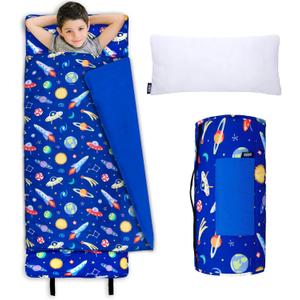 'Wildkin Kids Original Nap Mat Cozy Kids Sleep Mat with Pillow, Ideal for School & Travel - Out of This World, 50 x 20 x 1.5''