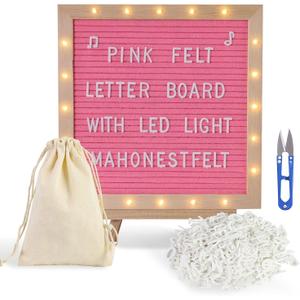 Pink Felt Letter Board with Stand, Built-in LED Lights With Tripod Stand and Wall Mount Hanger for Party Home Decor(10x10), Menu Board, 340 Letters for Custom Sign Messages, Party Planning (Pink)
