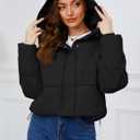 Yimoon Womens Winter Cropped Puffer Jacket Hooded Zip Up Short Warm Quilted Puffer Coat Outerwear (Black)