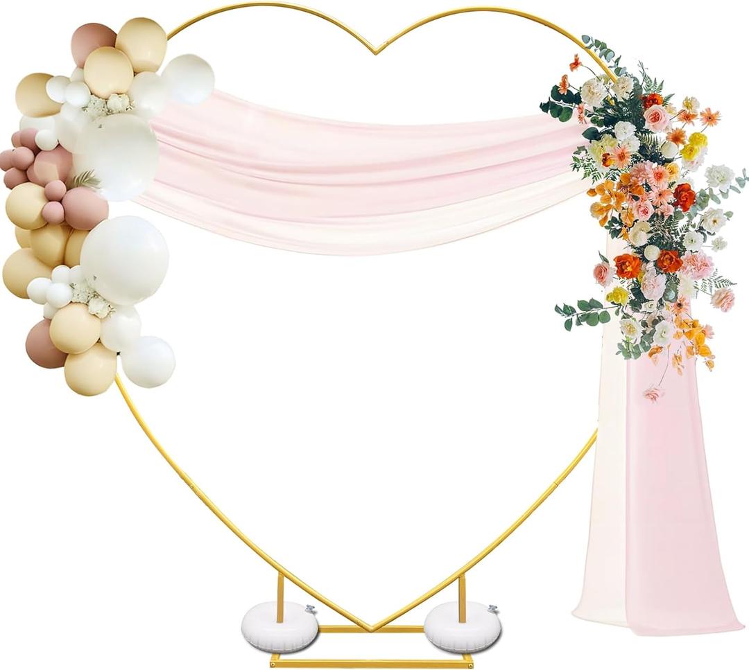7FT Metal Heart Arch Heart Shaped Backdrop Stand Wedding Arch for Proposal Ceremony Valentine's Day Birthday Party Baby Shower Banquet Photo Decoration (Gold)