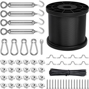 String Light Hanging Kit 160ft, 304 Stainless Steel Wire Rope Tension Wire for String Lights, 1/16 Globe String Lights Suspension Kit, Guide Wire for Outdoor String Lights with Hooks and Screws String Light Hanging Kit 160ft, 304 Stainless Steel Wire Rope Tension Wire for String Lights, 1/16 Globe String Lights Suspension Kit, Guide Wire for Outdoor String Lights with Hooks and Screws