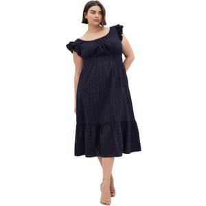 City Chic Women's Plus Size Dress - Sweet Broderie Midi (Navy)