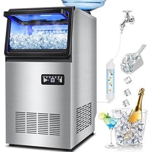 Commercial Ice Maker Machine 150LBS/ 24H, Dual Water Inlet Options, Stainless Steel Air Cooled Freestanding/ Under Counter Ice Maker Smart LCD, Self-Cleaning, Quiet for Home, Bar, Restaurant