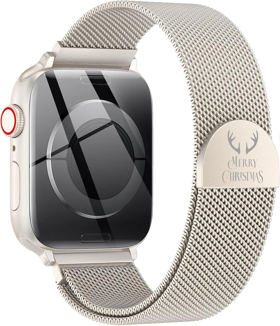 Original Stainless Steel Milanese Loop Compatible with Apple Watch Band 38mm 40mm 41mm 42mm 44mm 45mm 46mm 49mm, Magnetic Clasp Band for iWatch Series 11 10 9 8 7 6 5 4, SE 3 2 1 Ultra3 2, Women & Men (Starlight Antlers)