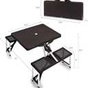 Picnic TIME Portable Folding Picnic Table with Seats for 4, Collapsible Aluminum Table with Benches & Umbrella Hole, Lightweight Foldable Table for Camping, Travel, Backyard, Tailgating | with Umbrella Hole
