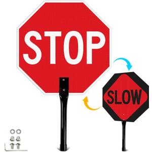 T&R (1 Pack) Large Stop Slow Sign with Handle, 18 x 18 Inches Double Sided Stop/Slow Traffic Sign, Rust Free Aluminum Reflective, Weather Resistant, Waterproof, Fade Resistant, Easy to Mount., Large Signage