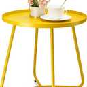 danpinera Outdoor Side Tables, Weather Resistant Steel Patio Side Table, Small Round Outdoor End Table Metal Side Table for Patio Yard Balcony Garden Bedside Yellow, 17.72 in x 17.72 in x 17.72 in