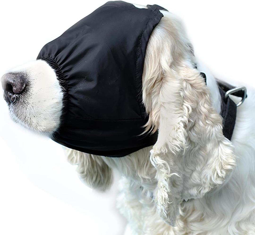 NACOCO Dog Calming Cap Eye Mask Nylon Shading Pet Mask Muzzle for Grooming Anti Car Sickness (Black,L)