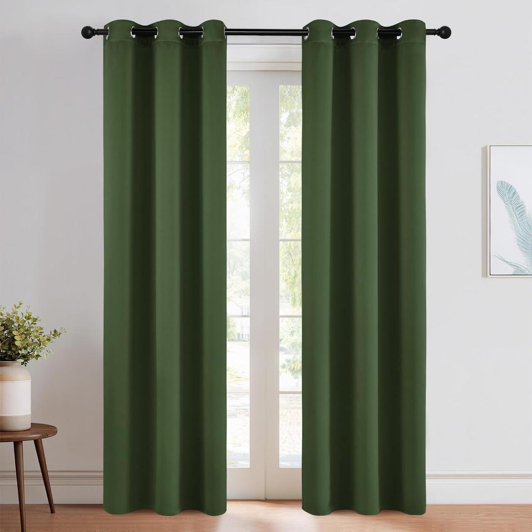 NICETOWN Dark Green Blackout Cafe Satin Curtains for Small Windows, 42" Wide by 84" Long, 2 Panels, Grommet Noise Reducing Faux Silk Blackout Drapes for Dining Room