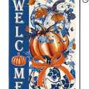 AVOIN colorlife Blue and White Chinoiserie Fall Garden Flag 12x18 Inch Double Sided Outside, Pumpkin Autumn Rustic Yard Outdoor Flag