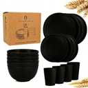 Mtgluk Wheat Straw Dinnerware Set for 4, Plastic Plates, Bowls, and Cups, Unbreakable, Dishwasher & Microwave Safe, Eco-Friendly, Ideal for Family Meals, Camping, and Picnics (Light color)